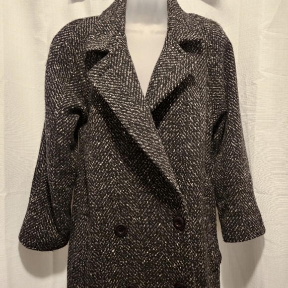 Vintage Jill Jr Black Gray Wool Tweed Long Coat Double Breasted Size S - Picture 1 of 14